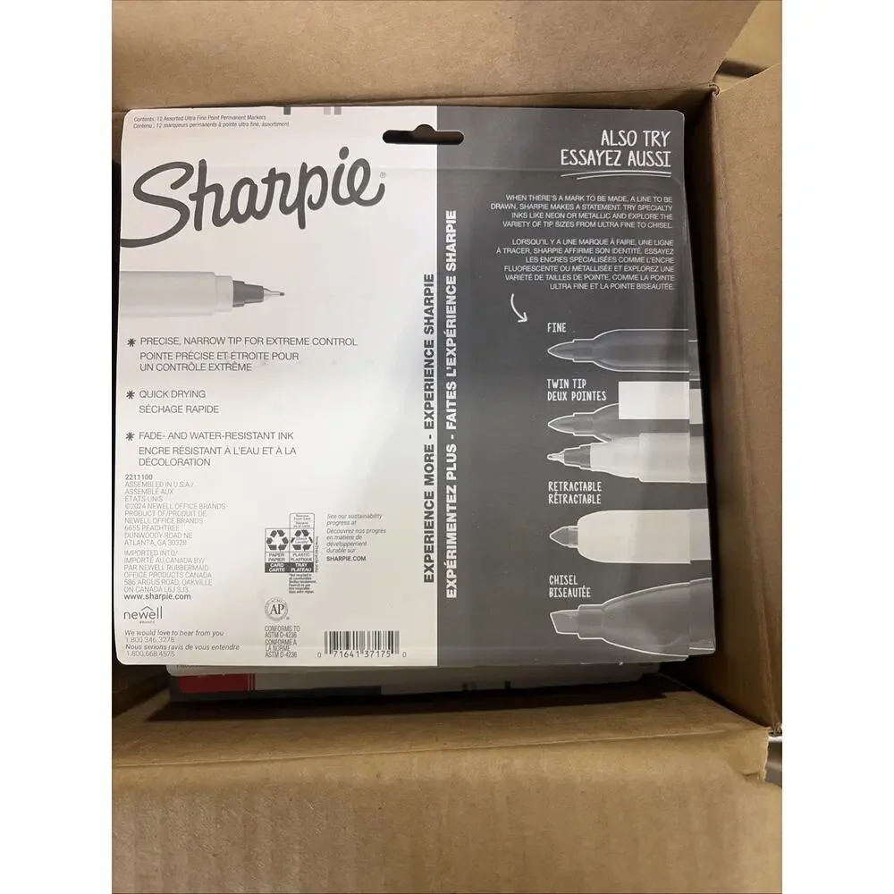 Sharpie Permanent Markers Ultra Fine Point Assorted Colors 12 Count FAST SHIPPIN